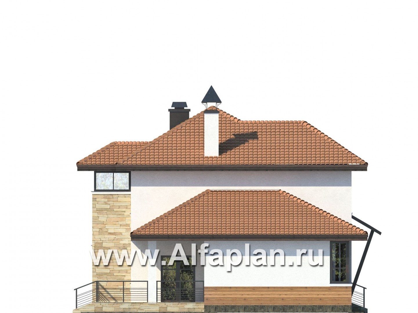 Проекты домов Альфаплан - «Драйв»- дом с высокой гостиной и  террасой - изображение фасада №3