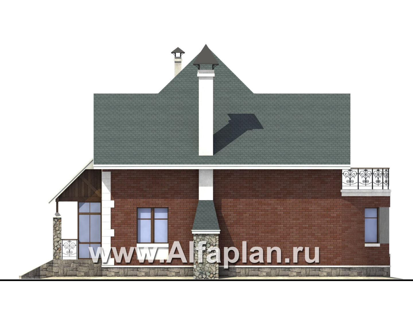 Проекты домов Альфаплан - «Алегро»- проект загородного дома с большой террасой - изображение фасада №2