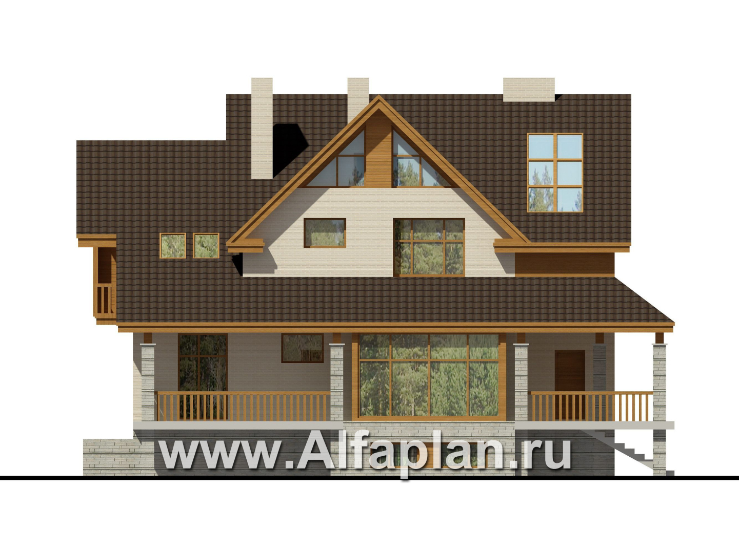 Проекты домов Альфаплан - Кирпичный коттедж с террасой барбекю - изображение фасада №4