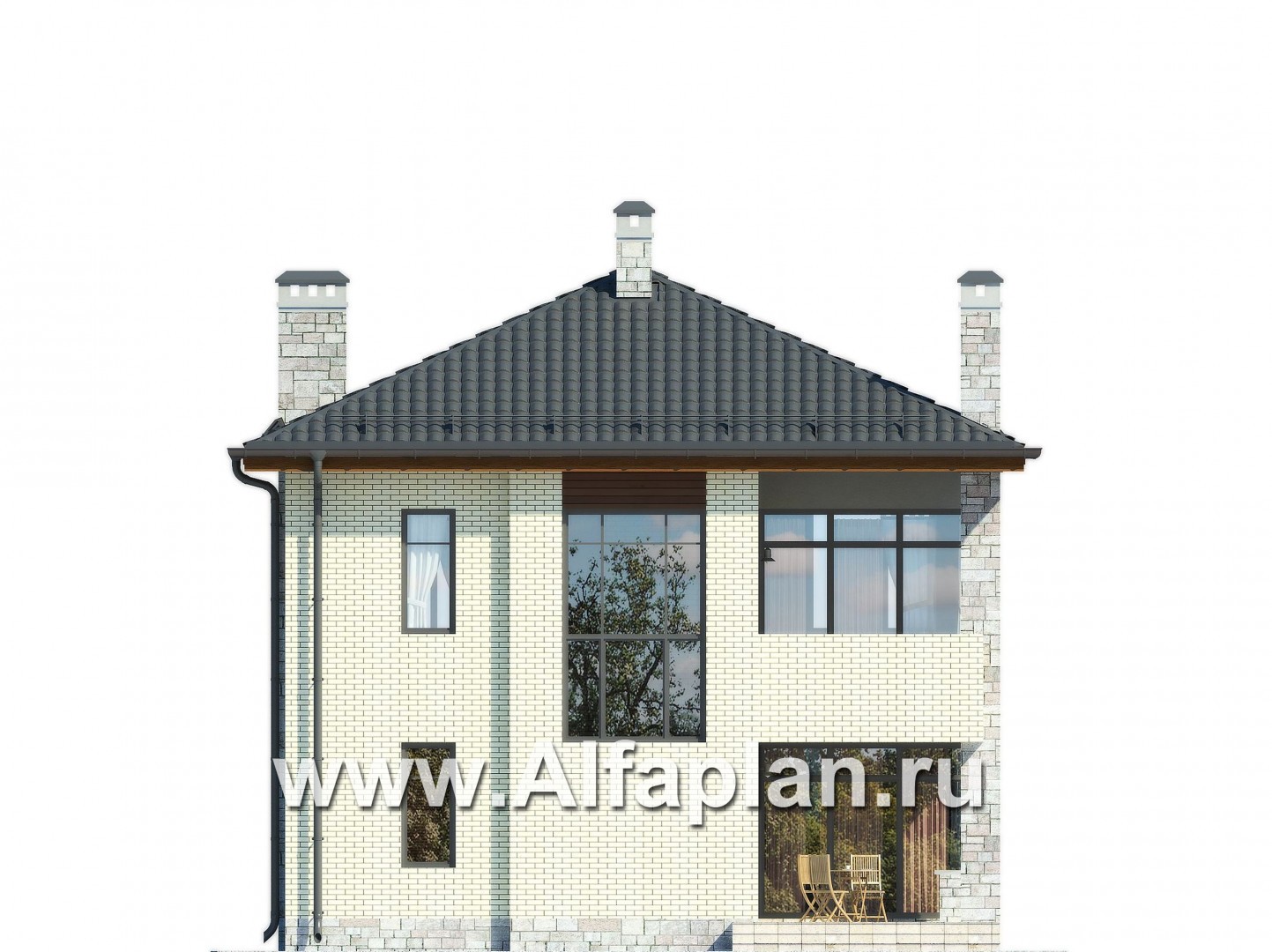 Проекты домов Альфаплан - Двухэтажный дом с шатровой кровлей - изображение фасада №4