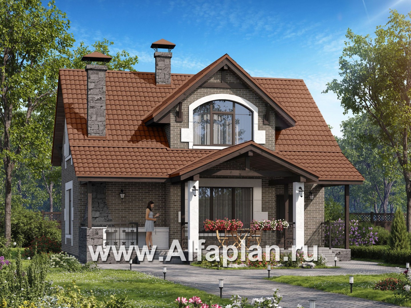 Проекты домов Альфаплан - "Отдых" - проект дома для дачи с мансардой и большой террасой - дополнительное изображение №1