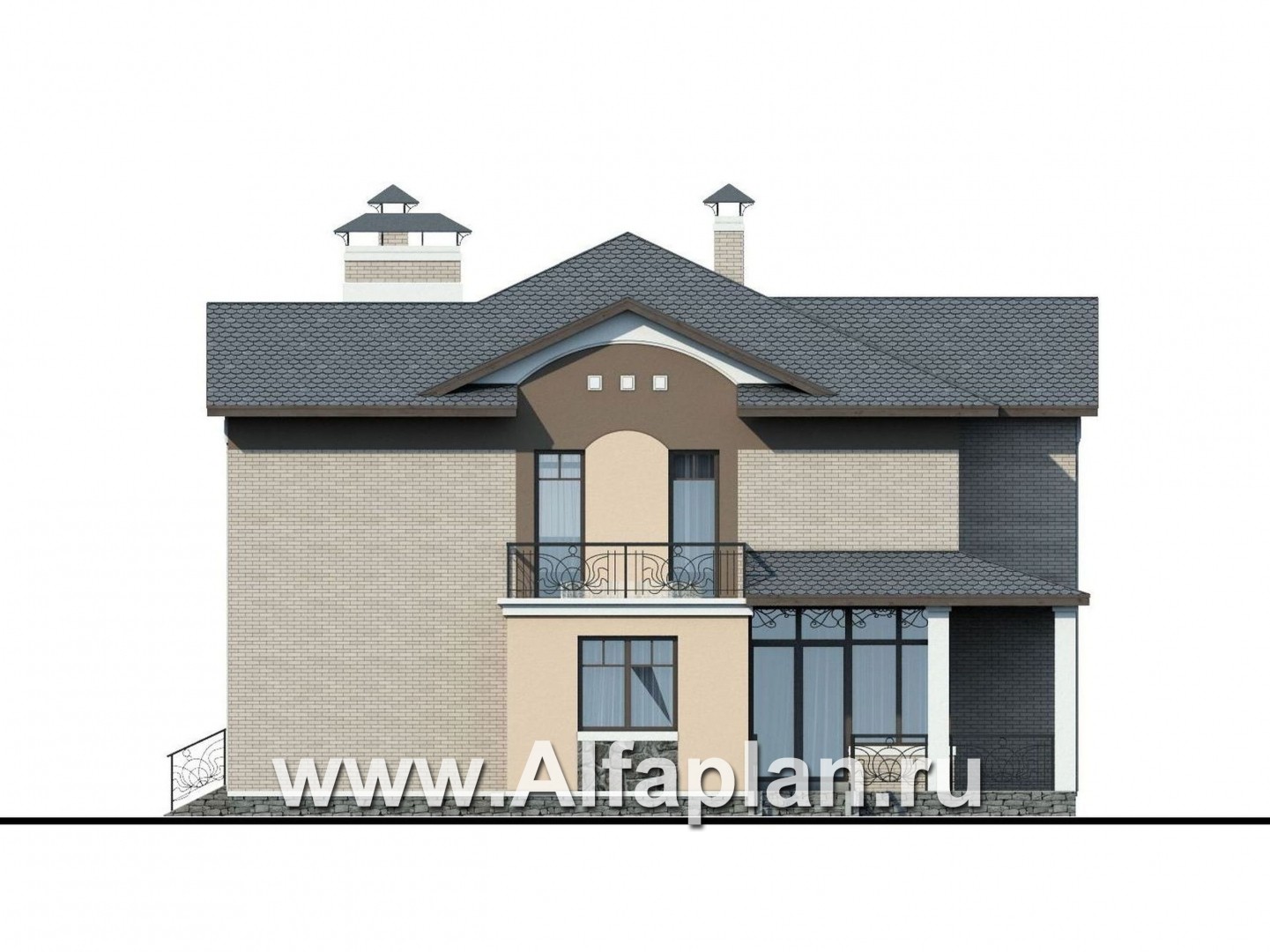 Проекты домов Альфаплан - «Голицын»- коттедж с двусветной гостиной и гаражом - изображение фасада №3