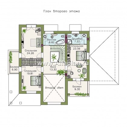 Проекты домов Альфаплан - «Голицын»- коттедж с двусветной гостиной и гаражом - превью плана проекта №2