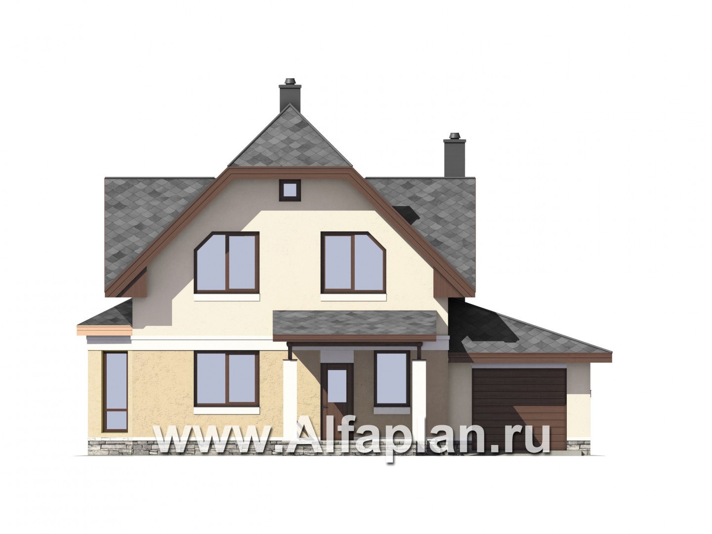 Проекты домов Альфаплан - Экономичный дом из газобетона c гаражом - изображение фасада №1