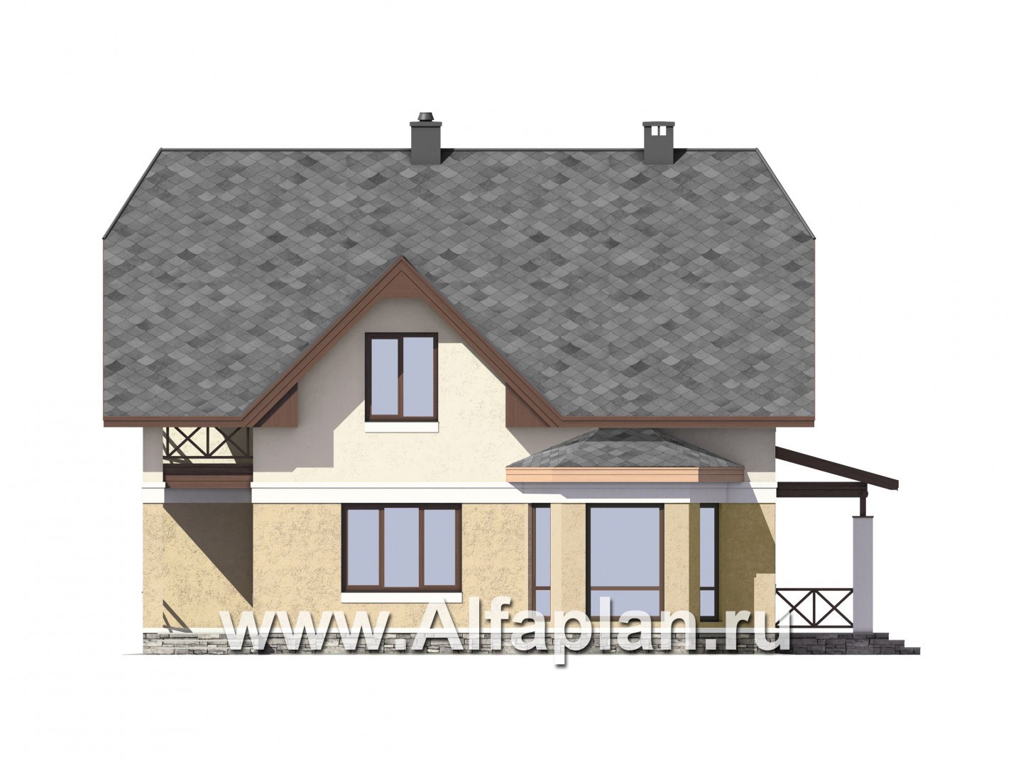 Проекты домов Альфаплан - Экономичный дом из газобетона c гаражом - изображение фасада №2