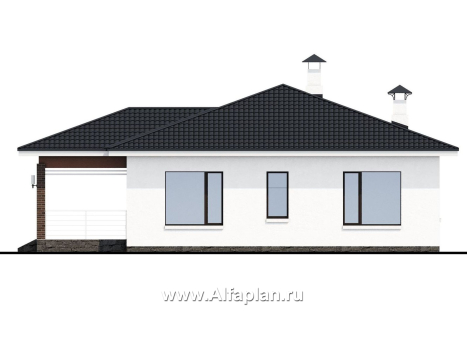 Проекты домов Альфаплан - «Гемера» - стильный одноэтажный дом с эркером и террасой - превью фасада №4