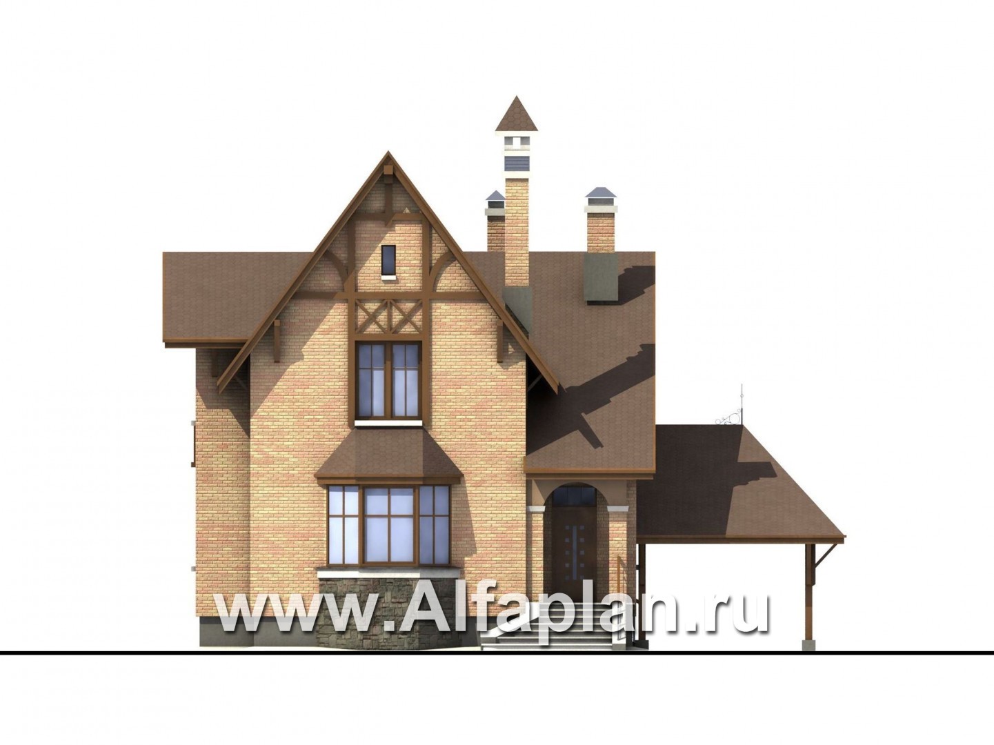 Проекты домов Альфаплан - «Вива Бе» - рациональный дом с навесом для машины - изображение фасада №1