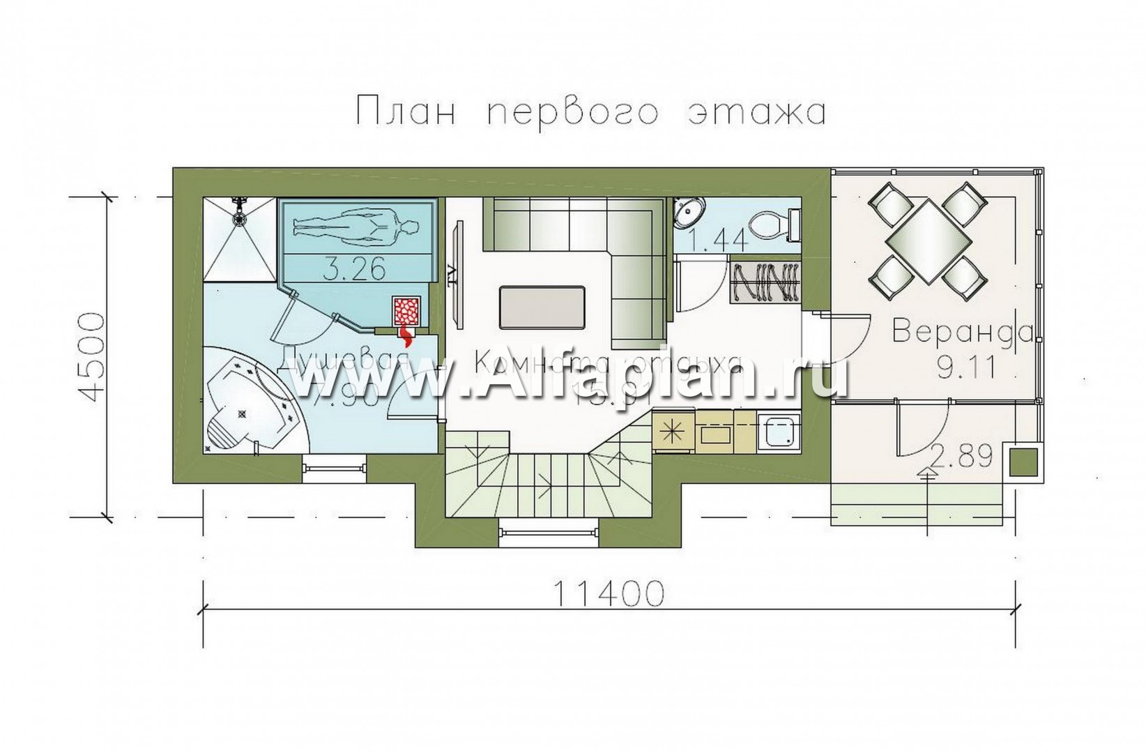 Проекты домов Альфаплан - Комфортная баня с жилой мансардой - изображение плана проекта №1