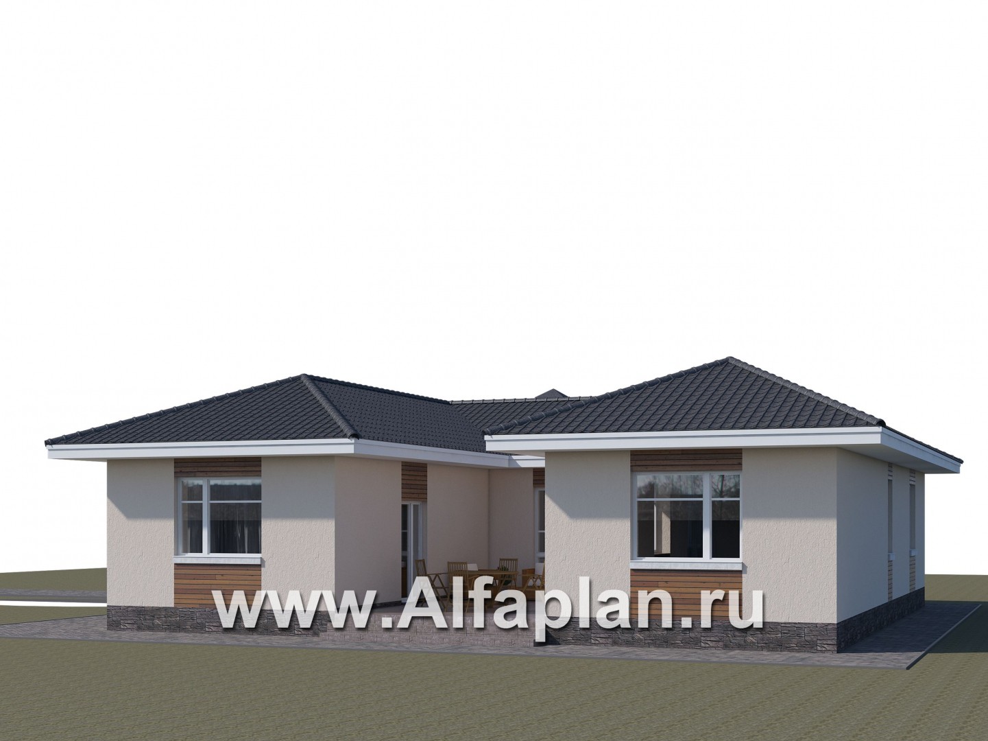 Проекты домов Альфаплан - "Атриум" - одноэтажный коттедж с внутренним двориком - дополнительное изображение №1