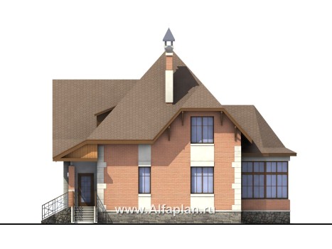 Проекты домов Альфаплан - «Ягерхаус» — загородный дом с пирамидальной кровлей - превью фасада №2