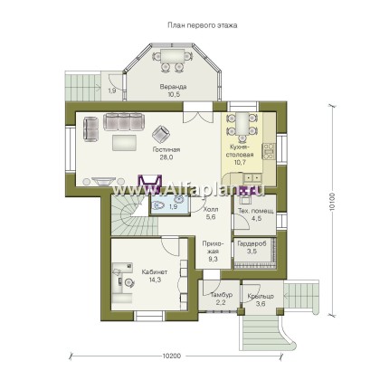 Проекты домов Альфаплан - «Ягерхаус» — загородный дом с пирамидальной кровлей - превью плана проекта №1