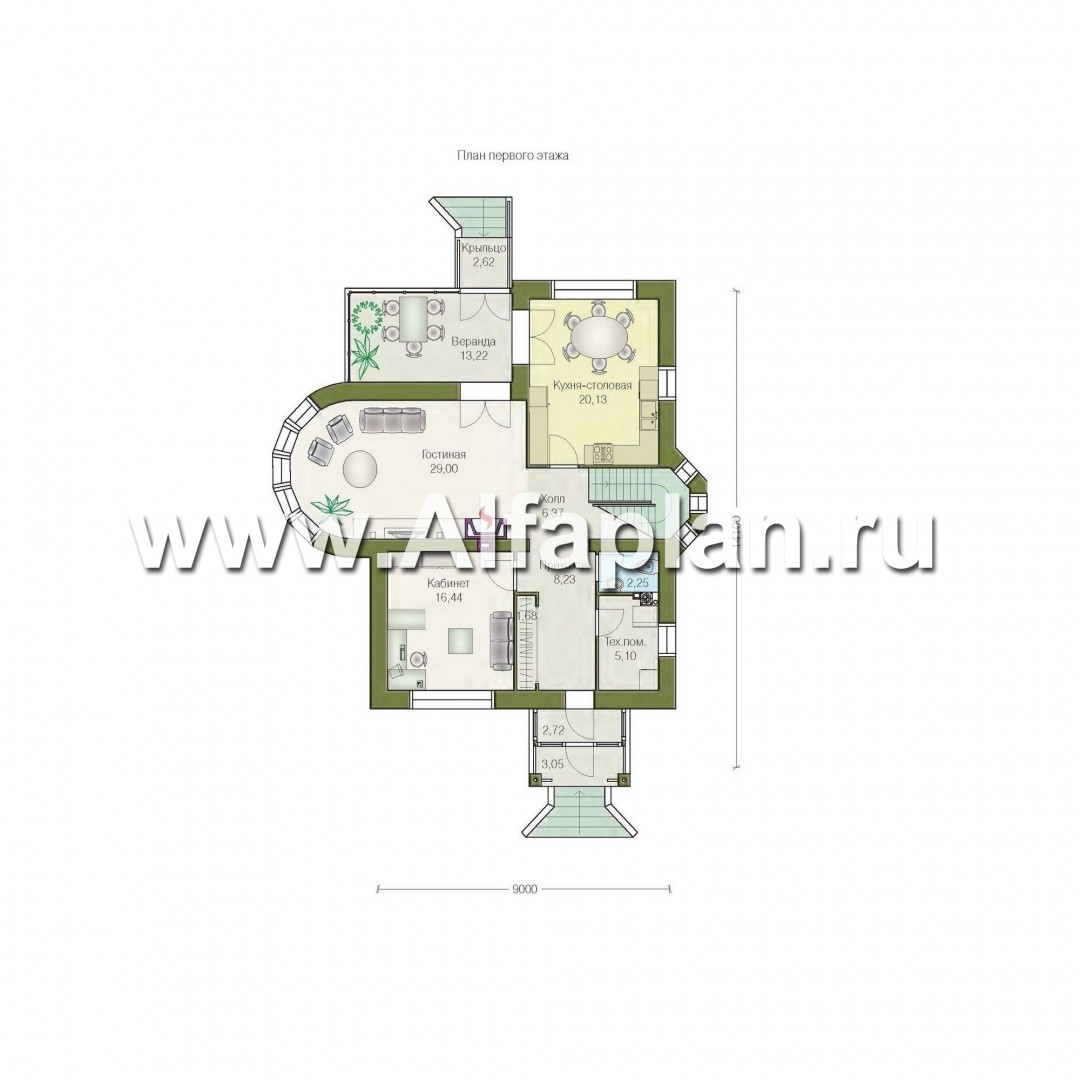 Проекты домов Альфаплан - «Солярис» - загородный дом с двусветной гостиной - план проекта №1