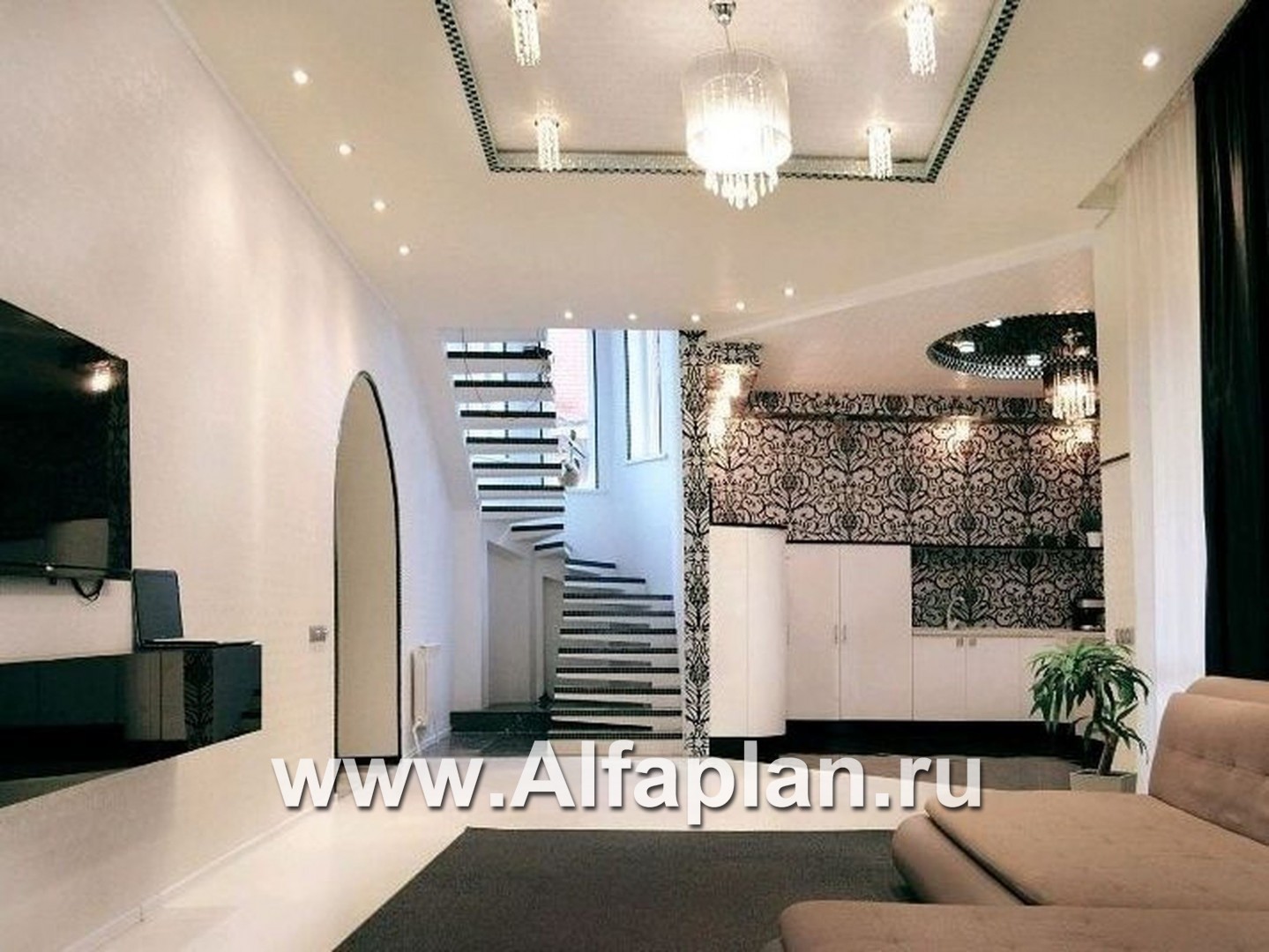 Проекты домов Альфаплан - «Солярис» - загородный дом с двусветной гостиной - дополнительное изображение №5