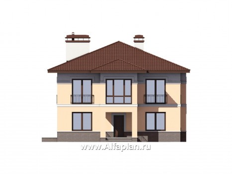 Проекты домов Альфаплан - Двухэтажный дом с эркером и террасой - превью фасада №1