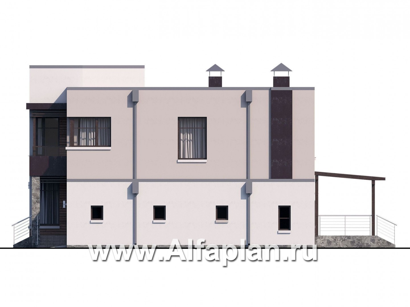 Проекты домов Альфаплан - «Эвр» - современный коттедж с плоской кровлей - изображение фасада №2