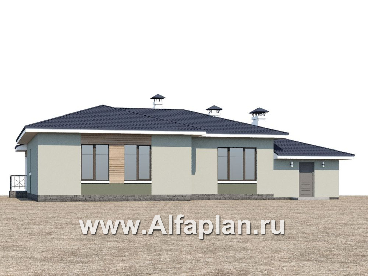 Проекты домов Альфаплан - «Теплый очаг» - компактный одноэтажный дом с гаражом - дополнительное изображение №1
