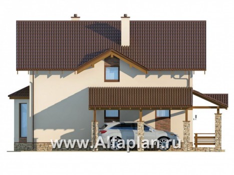 Проекты домов Альфаплан - Компактный дом с навесом для машины - превью фасада №3