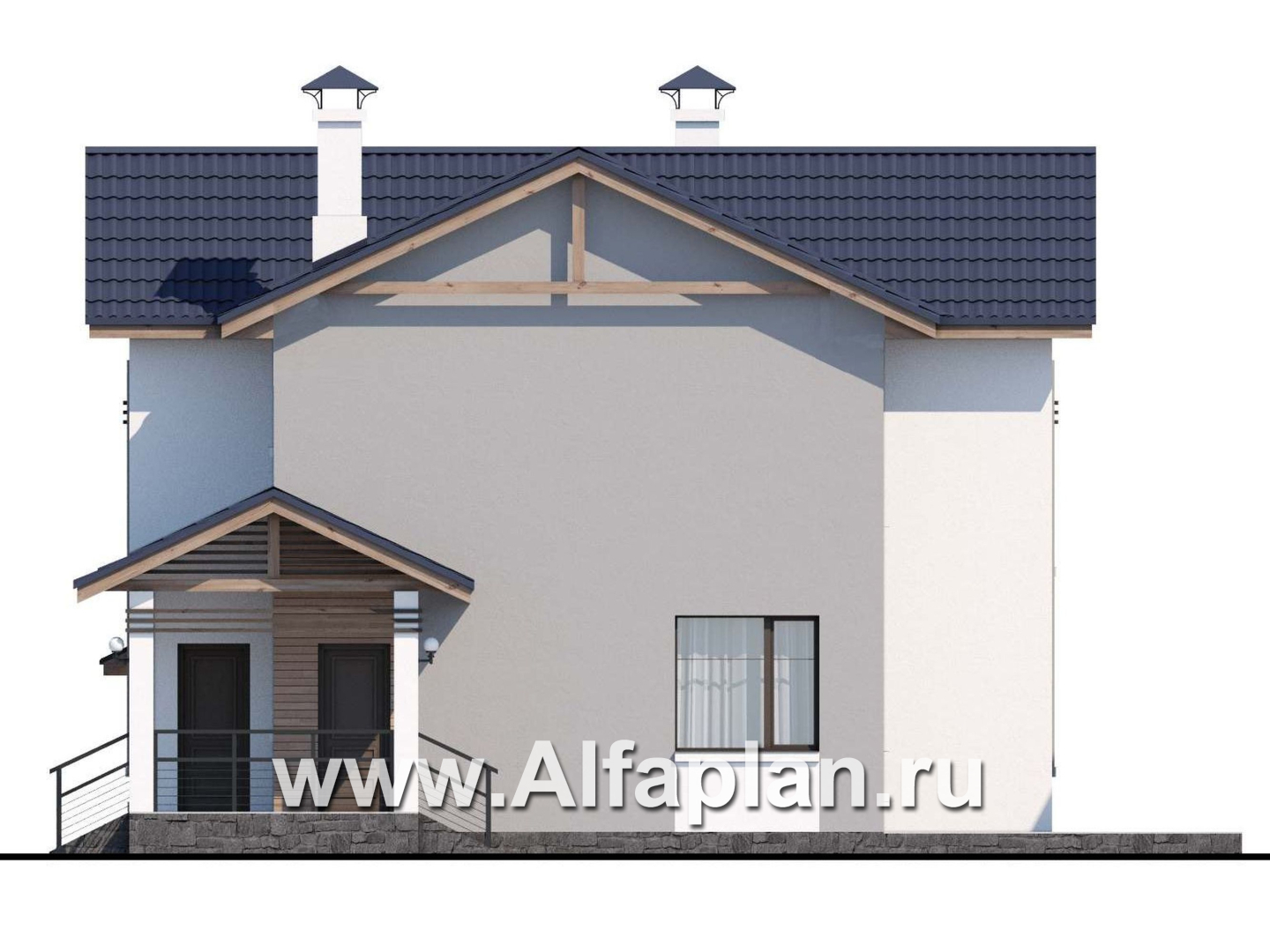 Проекты домов Альфаплан - «Каюткомпания» - экономичный дом для небольшой семьи с навесом для машины - изображение фасада №2