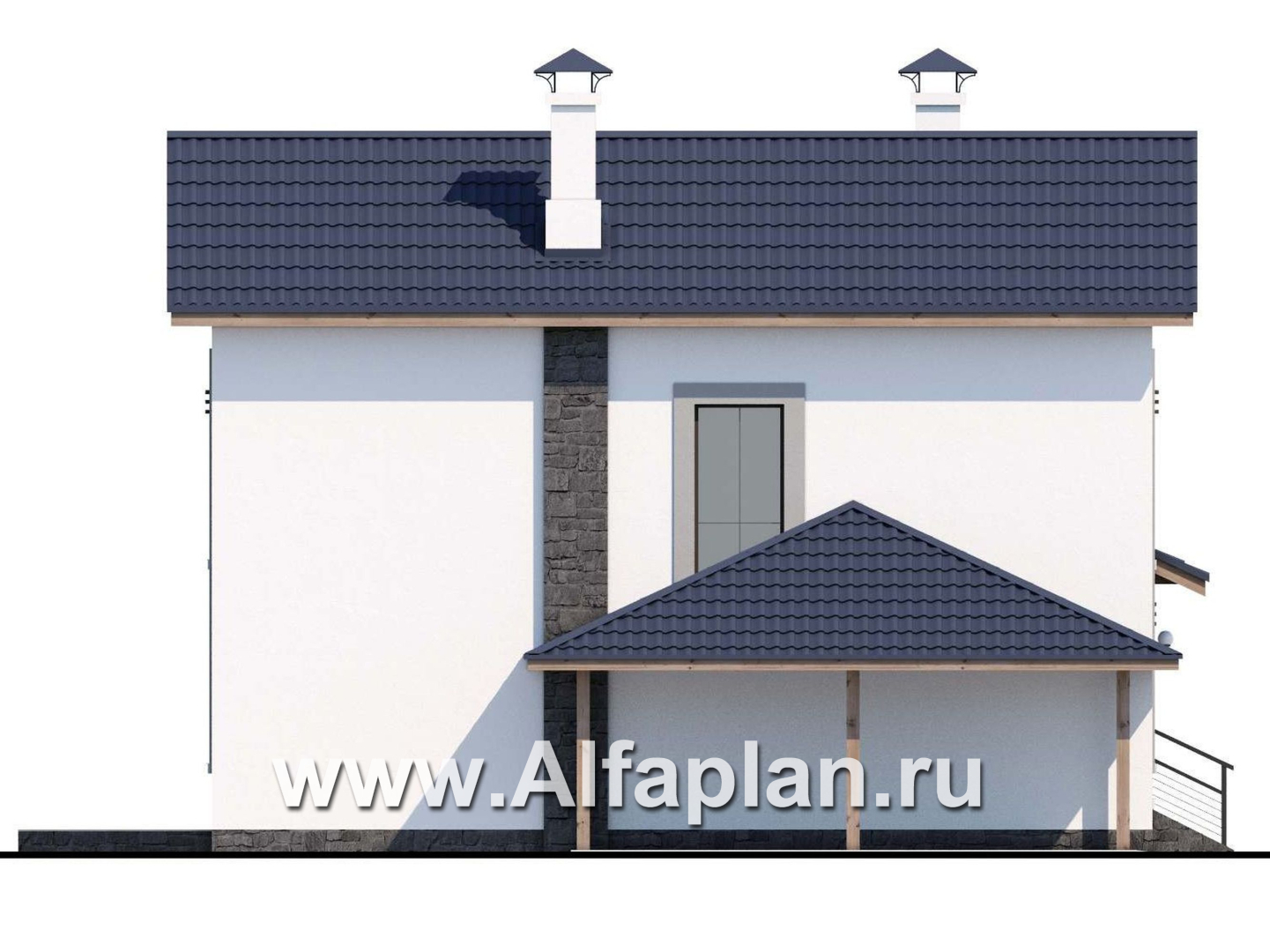 Проекты домов Альфаплан - «Каюткомпания» - экономичный дом для небольшой семьи с навесом для машины - изображение фасада №3
