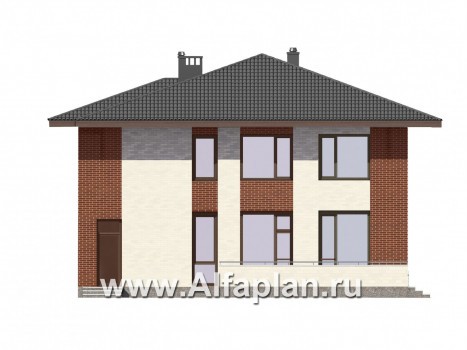 Проект двухэтажного коттеджа, планировка с кабинетом, с террасой, в современном стиле - превью фасада дома