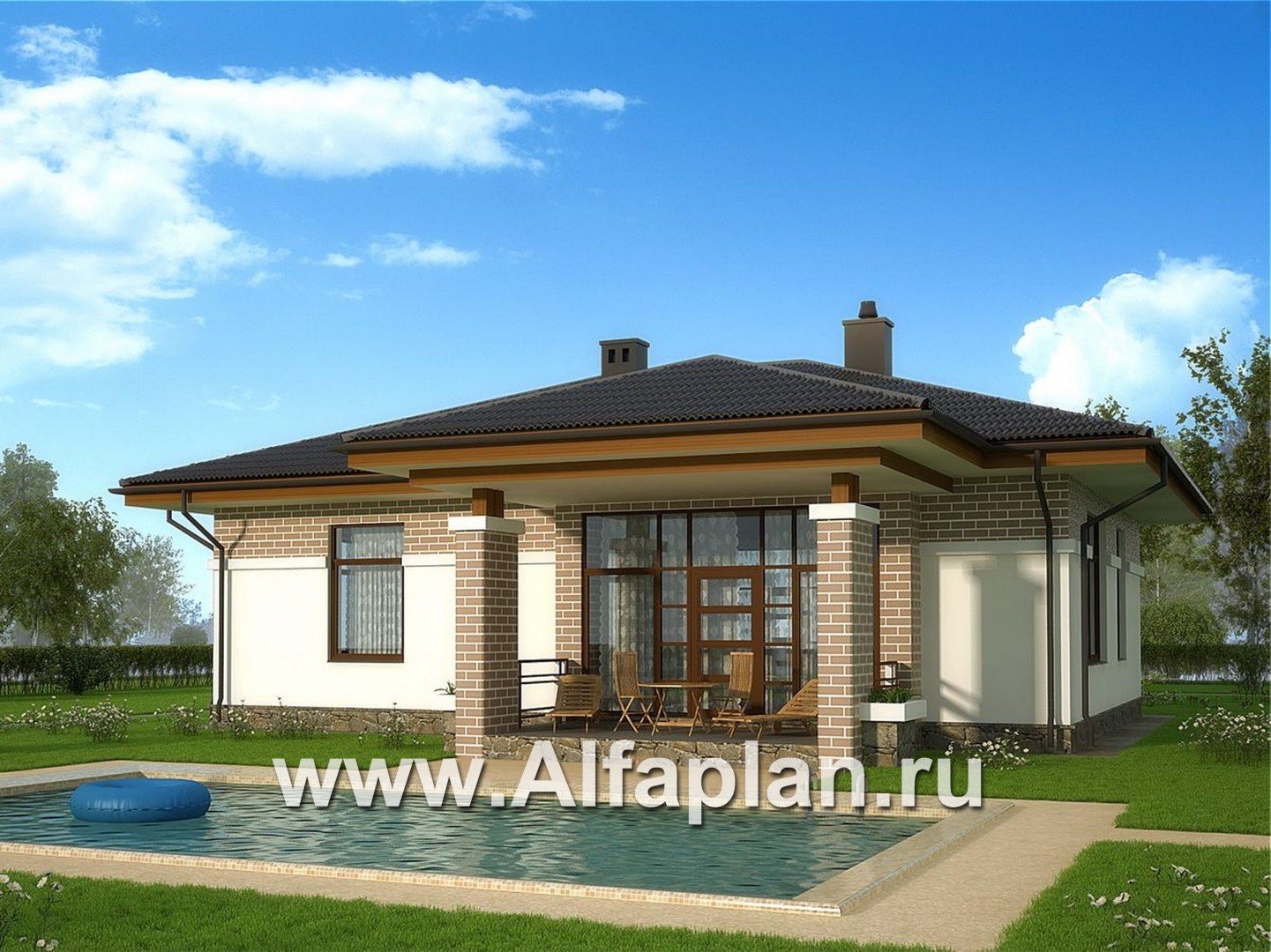 Проекты домов Альфаплан - Компактный одноэтажный дом для небольшой семьи - дополнительное изображение №1