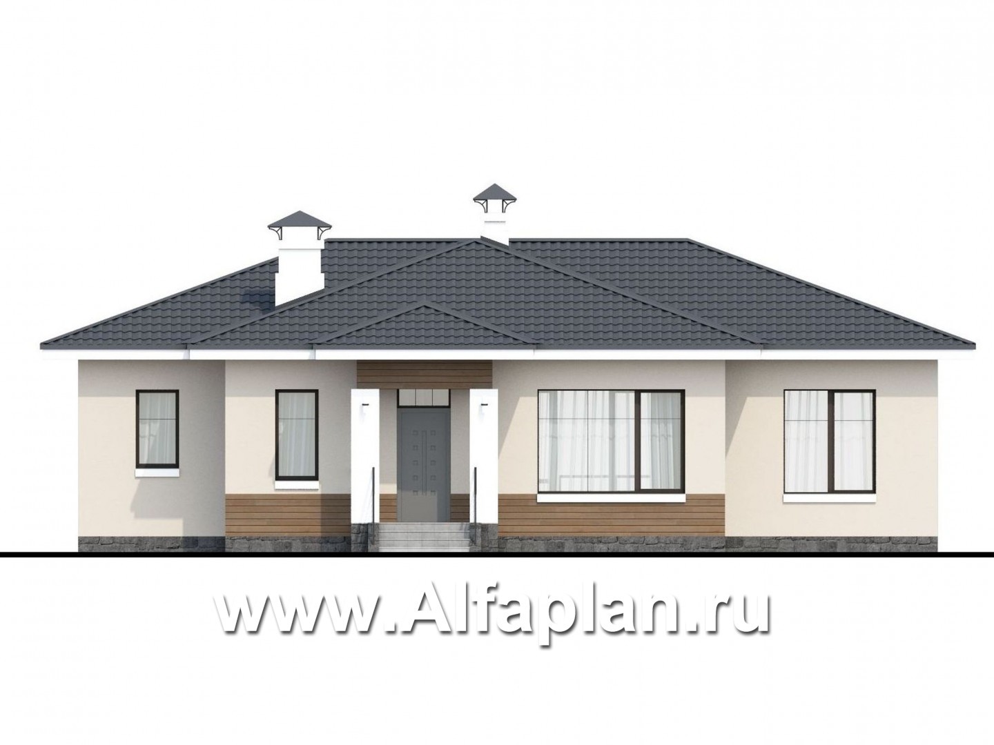 Проекты домов Альфаплан - «Безоблачный» - экономичный и комфортный одноэтажный дом - изображение фасада №1