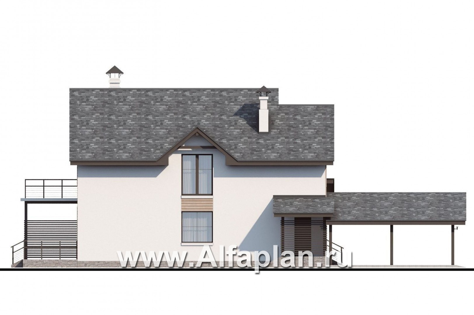 Проекты домов Альфаплан - «Гольфстрим» - дом с навесом для 2-х машин для узкого участка - изображение фасада №3