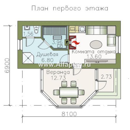 Проекты домов Альфаплан - Баня с удобной красивой верандой (беседкой) - превью плана проекта №1