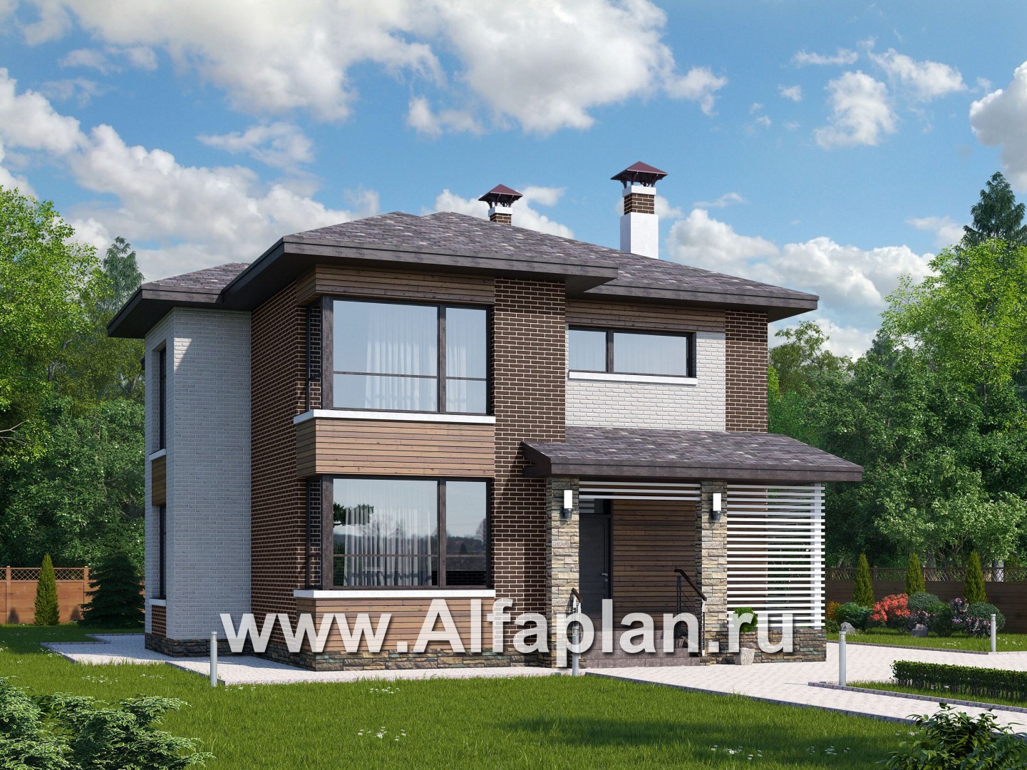 Проекты домов Альфаплан - «Эридан» - современный стильный дом с террасой - основное изображение
