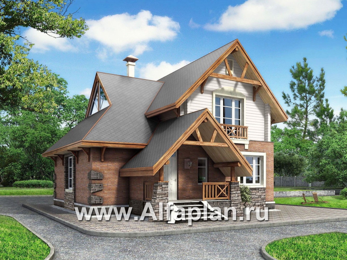 Проекты домов Альфаплан - «Альпенхаус»- альпийское шале из комбинированных материалов - основное изображение