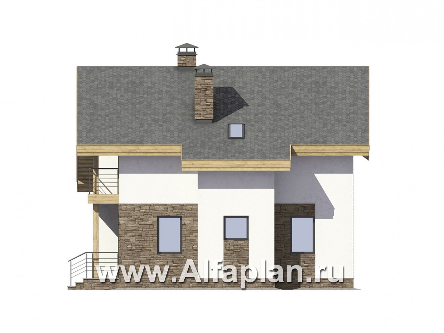 Проекты домов Альфаплан - Проект современного мансардного кирпичного дома - изображение фасада №3