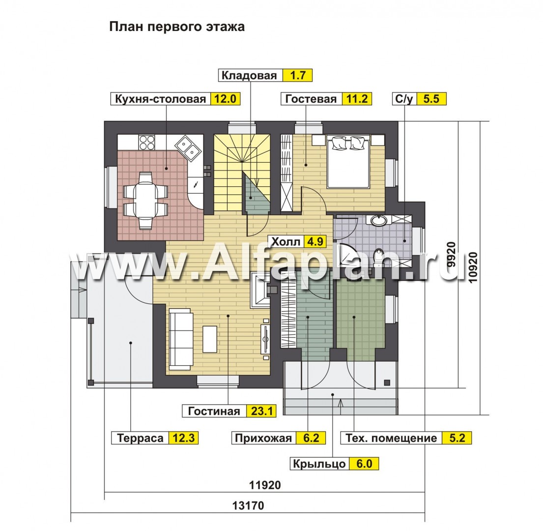 Проекты домов Альфаплан - Проект современного мансардного кирпичного дома - изображение плана проекта №1
