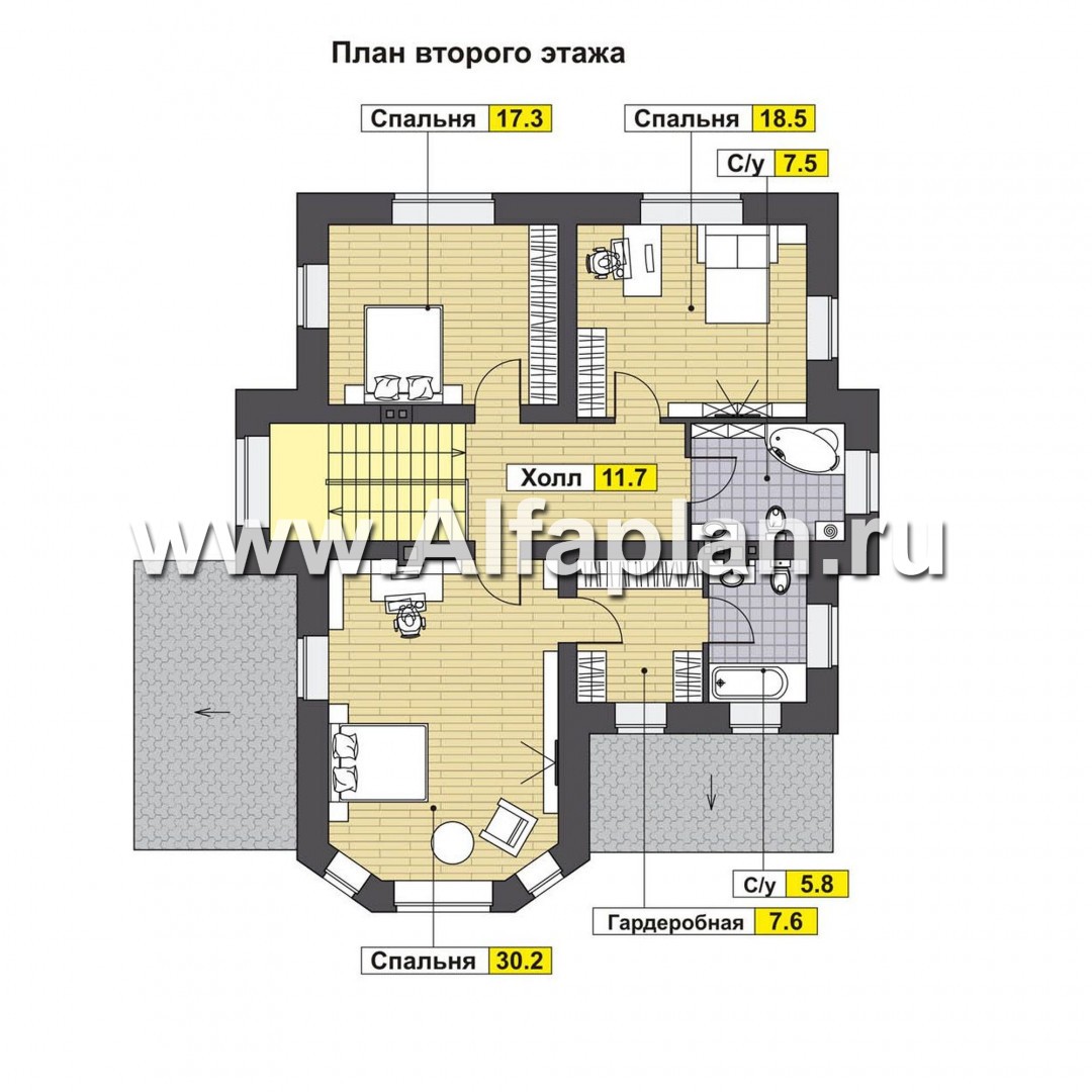 Проекты домов Альфаплан - Респектабельный двухэтажный дом - план проекта №2