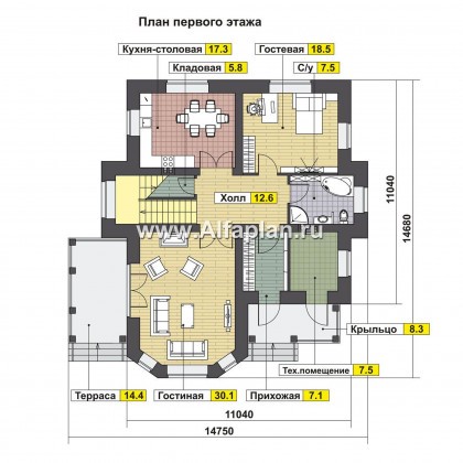 Проекты домов Альфаплан - Респектабельный двухэтажный дом - превью плана проекта №1