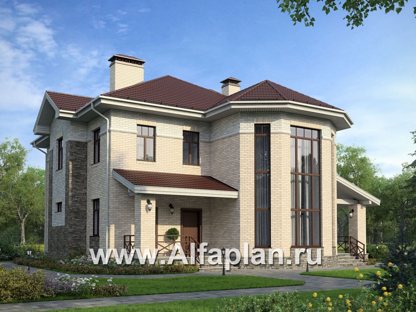 Проекты домов Альфаплан - Красивый коттедж с двусветной гостиной - основное изображение