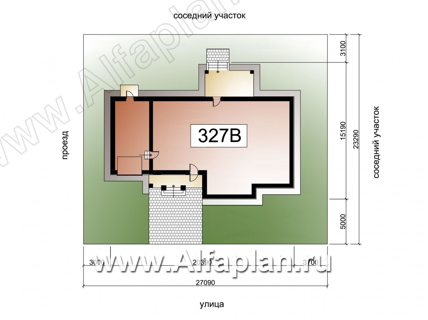 Проекты домов Альфаплан - «Волга» - коттедж с 3-я жилыми комнатами на 1 этаже, жилой мансардой и гаражом - дополнительное изображение №2