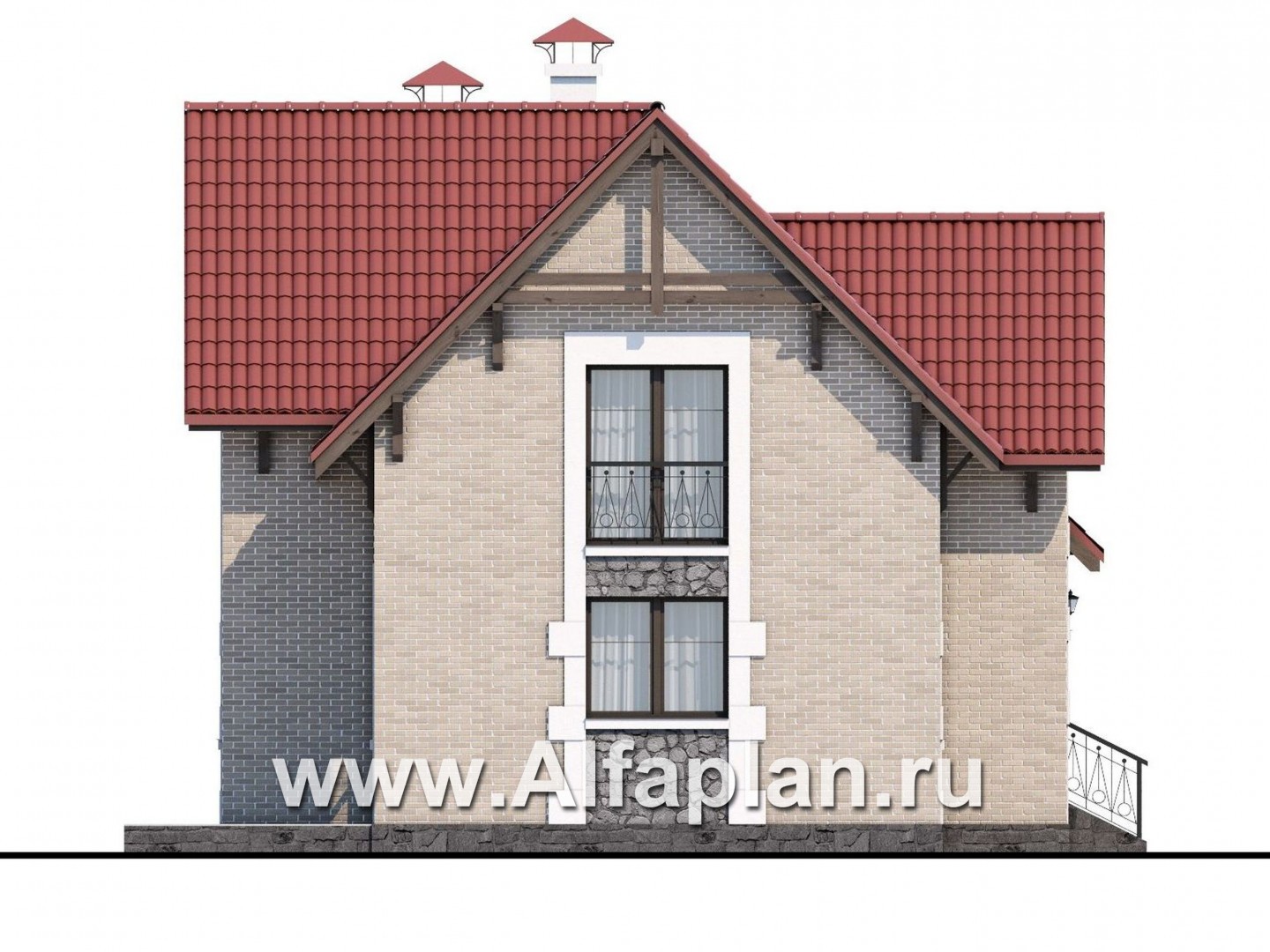 Проекты домов Альфаплан - Коттедж из кирпича «Высокая орбита» с современной планировкой - изображение фасада №3