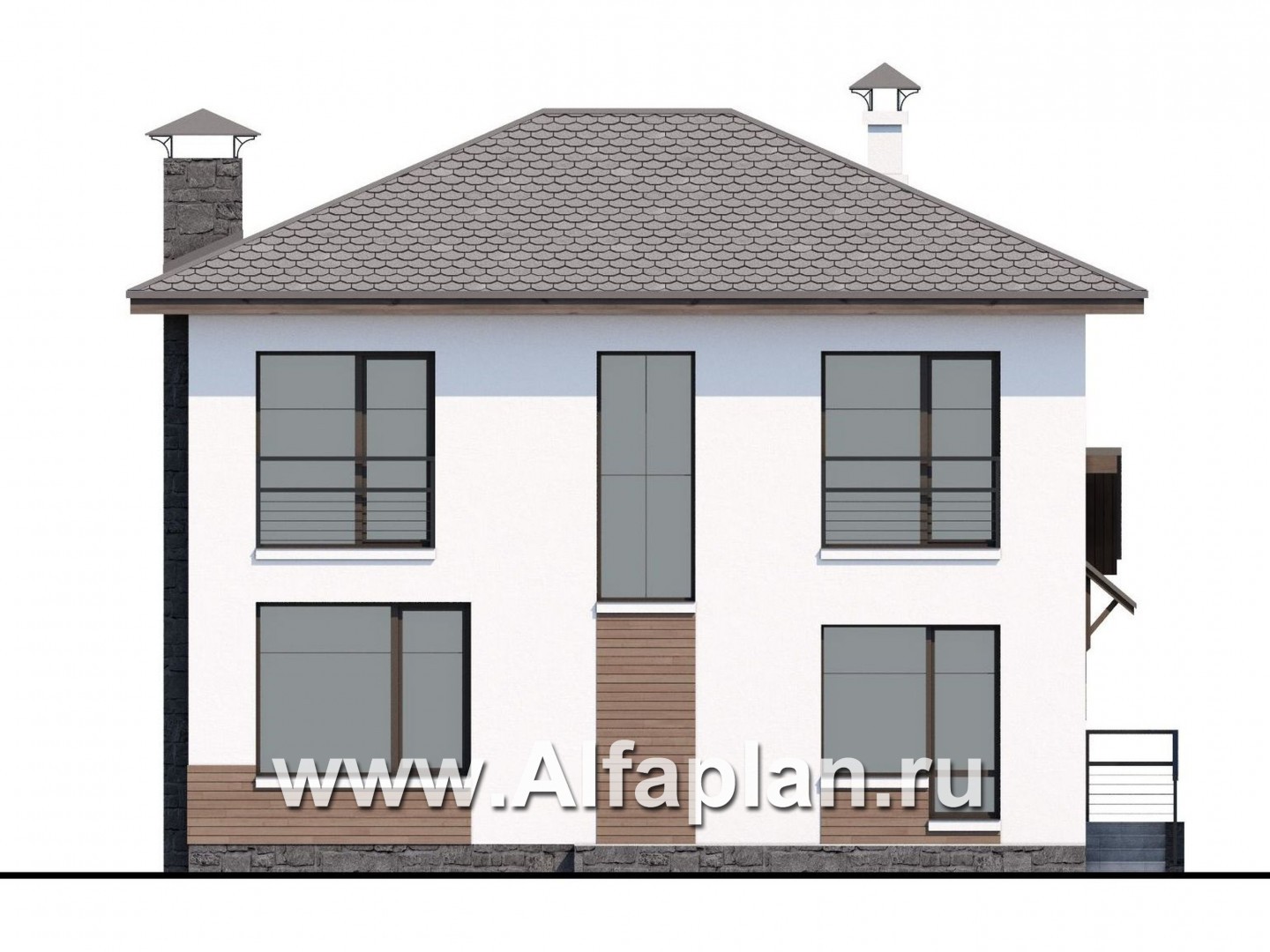 Проекты домов Альфаплан - Двухэтажный дом из кирпича «Карат» - изображение фасада №4