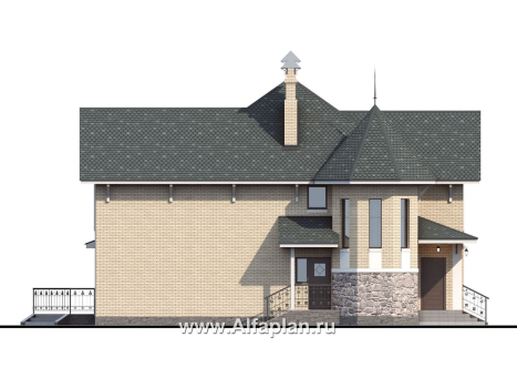 «Бестужев» - проект двухэтажного коттеджа, с эркером и с террасой, план дома с кабинетом на 1 эт - превью фасада дома