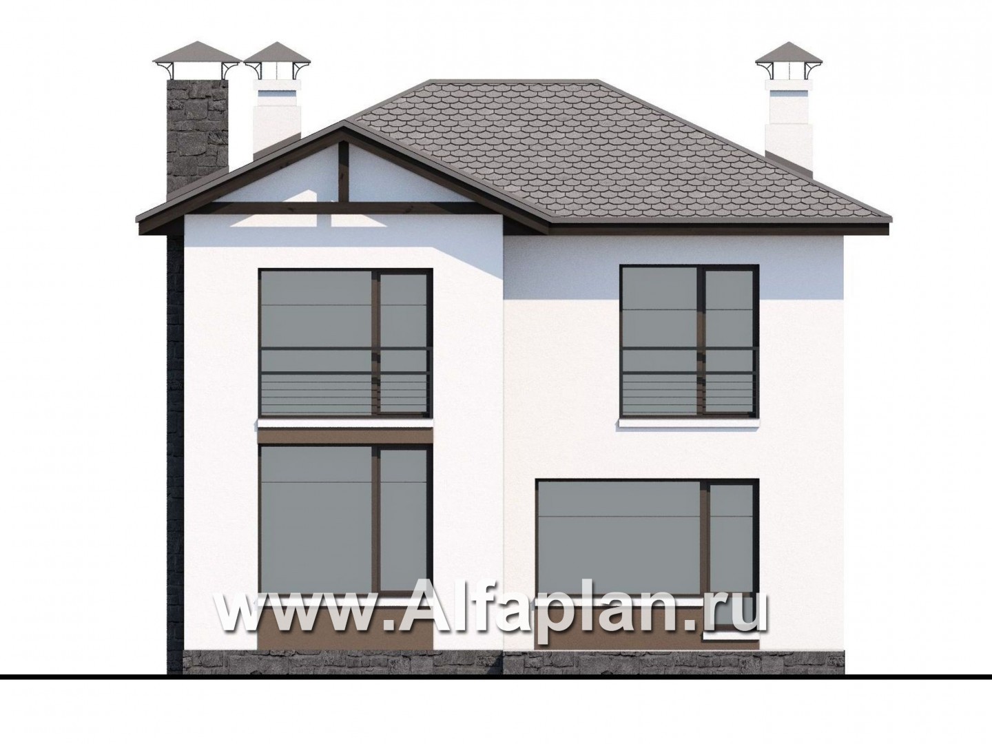 Проекты домов Альфаплан - Двухэтажный дом из кирпича «Панорама» - изображение фасада №4