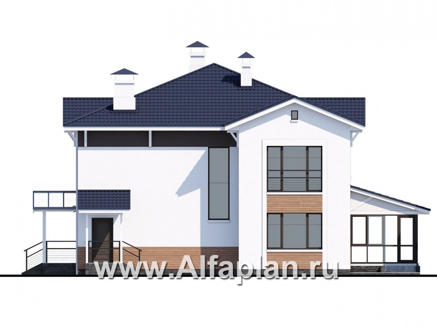Проекты домов Альфаплан - «Мелодия света» - двухэтажный коттедж с эффектным интерьером - изображение фасада №2