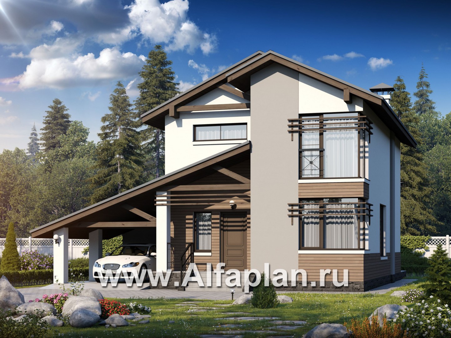 Проекты домов Альфаплан - «Солнечный» - современный, компактный и комфортный дом - основное изображение