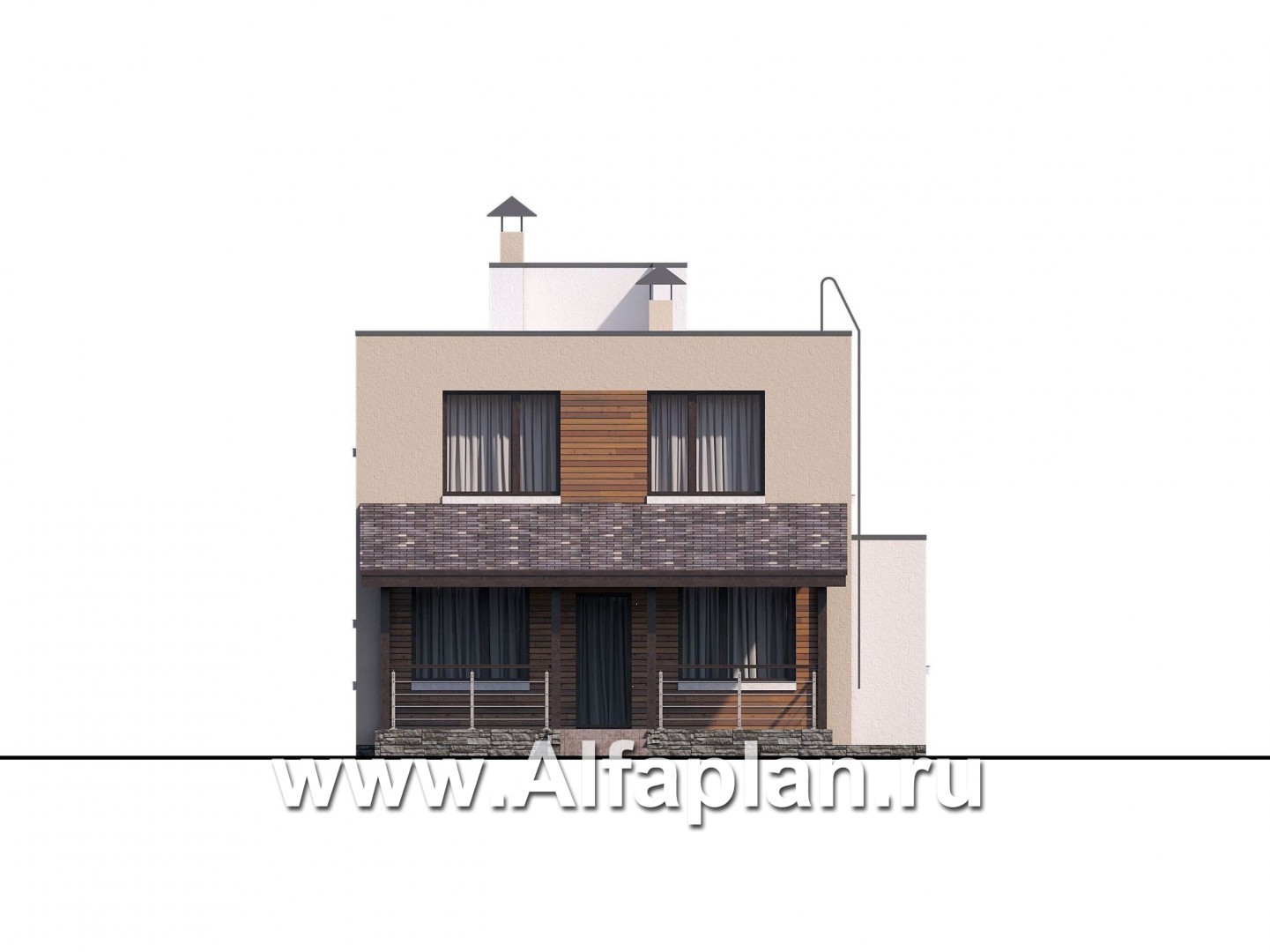 Проекты домов Альфаплан - «Рациональ» - проект двухэтажного дома, в современном стиле, с плоской кровлей - изображение фасада №4