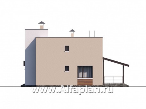 Проекты домов Альфаплан - «Рациональ» - проект двухэтажного дома, в современном стиле, с плоской кровлей - превью фасада №3