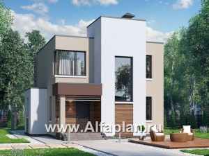 Проекты домов Альфаплан - «Рациональ» - проект двухэтажного дома, в современном стиле, с плоской кровлей - превью основного изображения