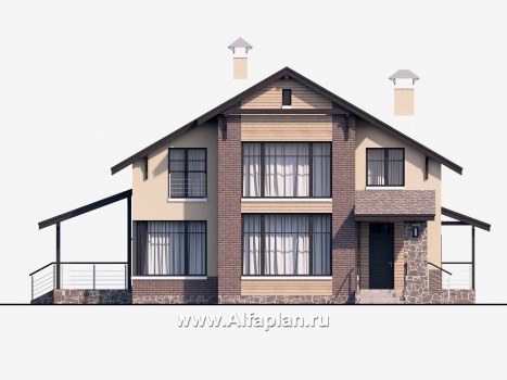 Проекты домов Альфаплан - «Клипер» - комфортный план дома, двускатная крыша - превью фасада №1