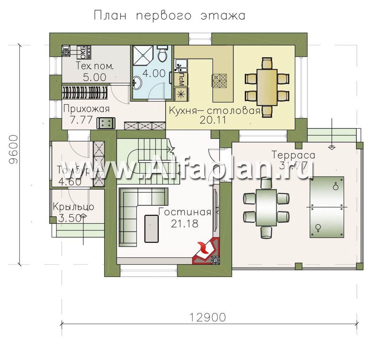 Проекты домов Альфаплан - Двухэтажный коттедж с односкатной кровлей - план проекта №1
