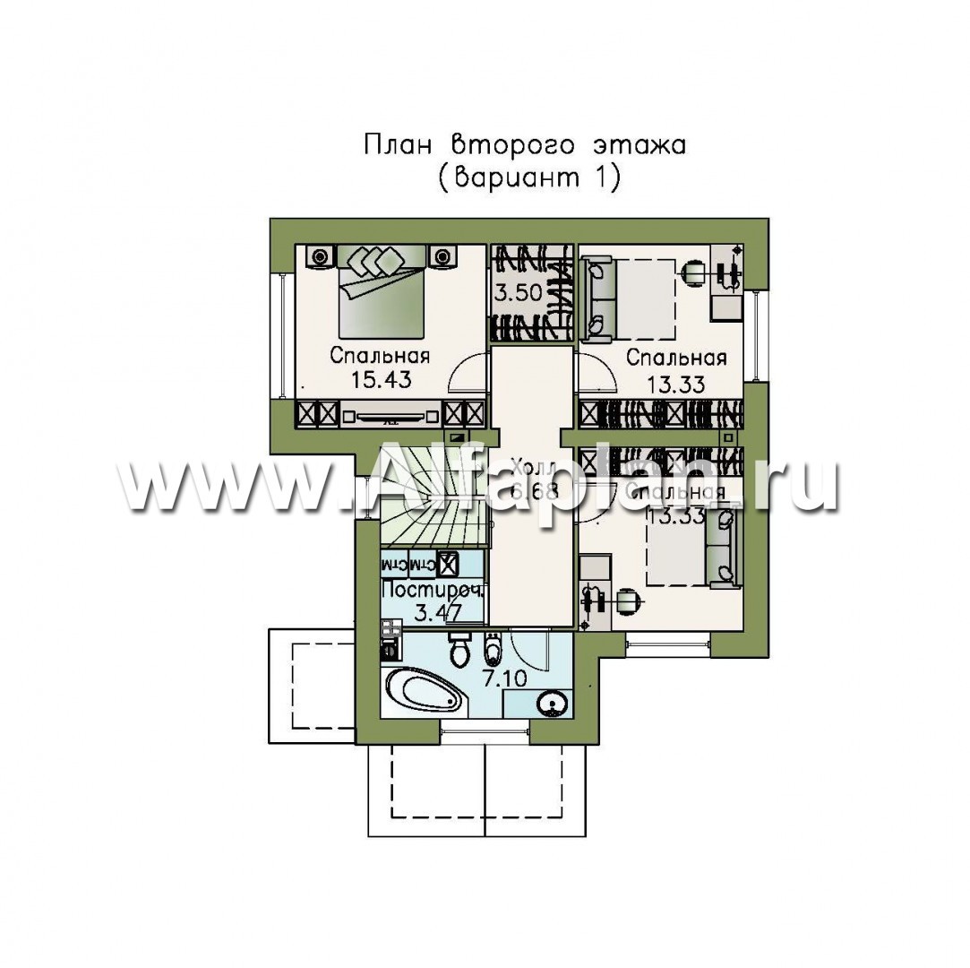 Проекты домов Альфаплан - «Линия жизни»  - удобный дом для небольшой семьи - изображение плана проекта №2