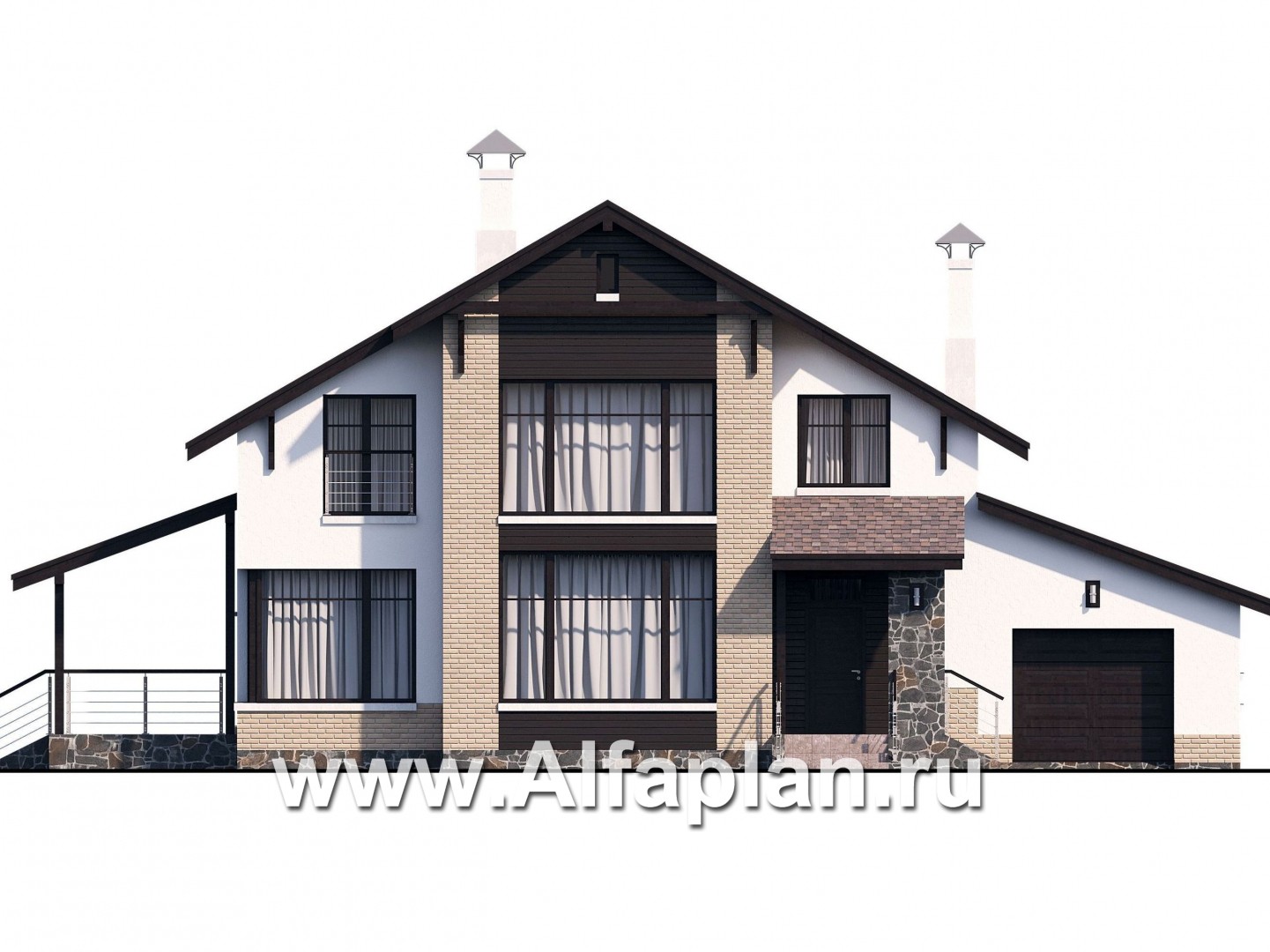 Проекты домов Альфаплан - «Клипер» - комфортный палн дома, двускатная крыша - изображение фасада №1