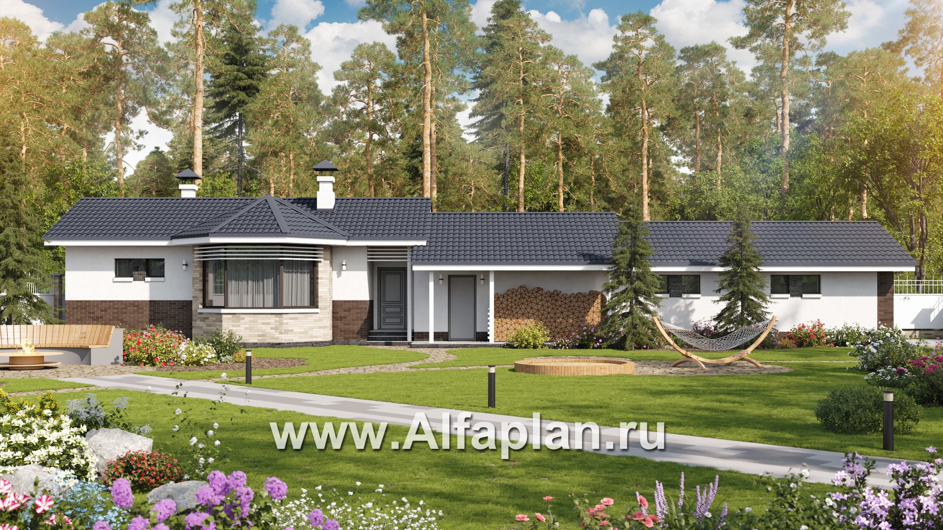 Проекты домов Альфаплан - Баня 245С с длинным гаражом 218Р - основное изображение